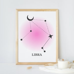 LIBRA Poster | Printable Libra zodiac art with constellation and star sign aura colour, Perfect gift for the Libran in your life