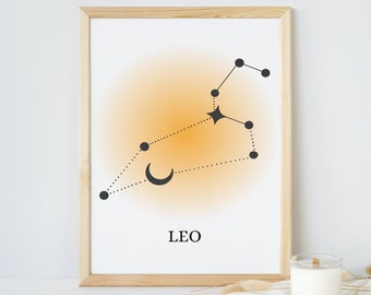 LEO Constellation Zodiac Art | Bold Leo Zodiac Wall Art, Gift for A Leo, Printable Astrology Gift With Aura Constellation
