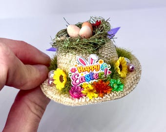 Miniature Easter Bonnet Craft Kit or Pre-Decorated | Dollhouse Spring Decor (1:6 Scale)