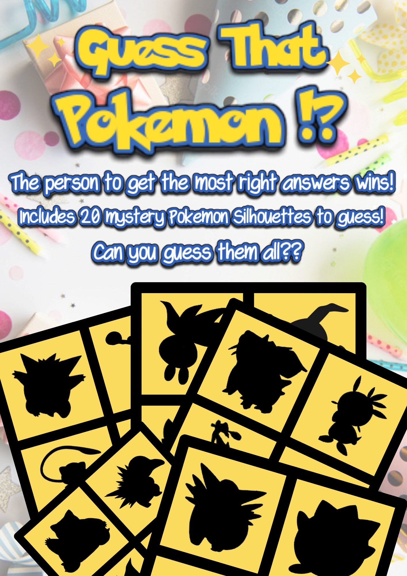 Pokemon Birthday Party Games Pack Pokemon Birthday Supplies Etsy