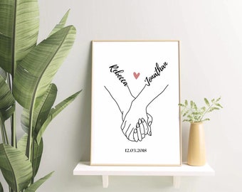 Wedding Gift idea, Personalised with Names and Anniversary Date, Valentines Day, Customised Art Print, Relationship, Printable, Download