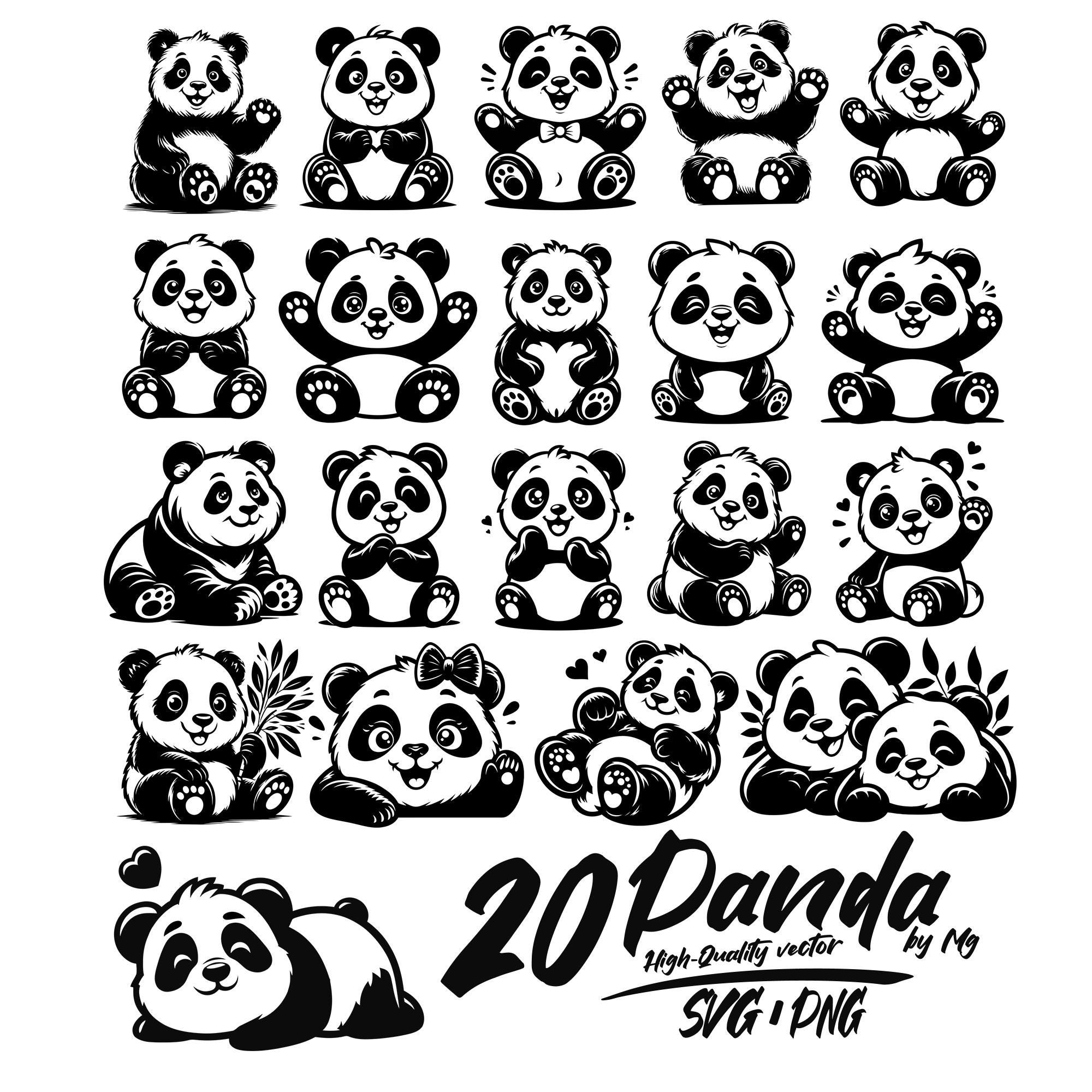 Panda Svg, Panda Svg Bundle, Panda Clipart Png, Cute Panda Svg, Cut Files for Cricut, Cute Panda Svg, Panda Silhouette Svg, Digital Download
