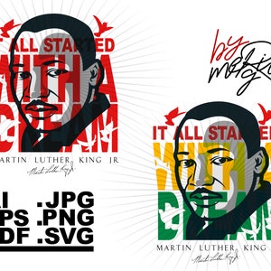 MLK, MartinLuther King Jr, alles begann mit Träumen, mehrschichtigem und farbenfrohem Design, schwarzer Geschichte,