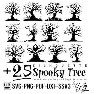 Spooky Trees Svg, Halloween Trees Svg, Angry Halloween Trees Bundle Svg, Dead Trees Svg, Halloween Trees Clipart, Silhouette, Laser Cut File