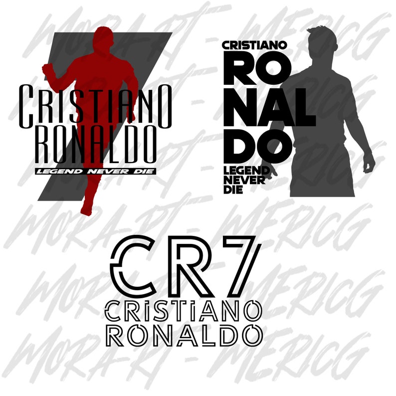 May include: A black and white graphic design featuring the name "Cristiano Ronaldo" and the number "7" in a bold, stylized font. The text "Legend Never Die" is also included in the design.