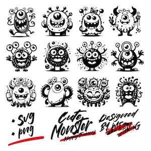Cute Happy Monster Svg - Funny Cute Monsters Png - Cute Monster Silhouette Svg - Png Monster Cut Files Svg