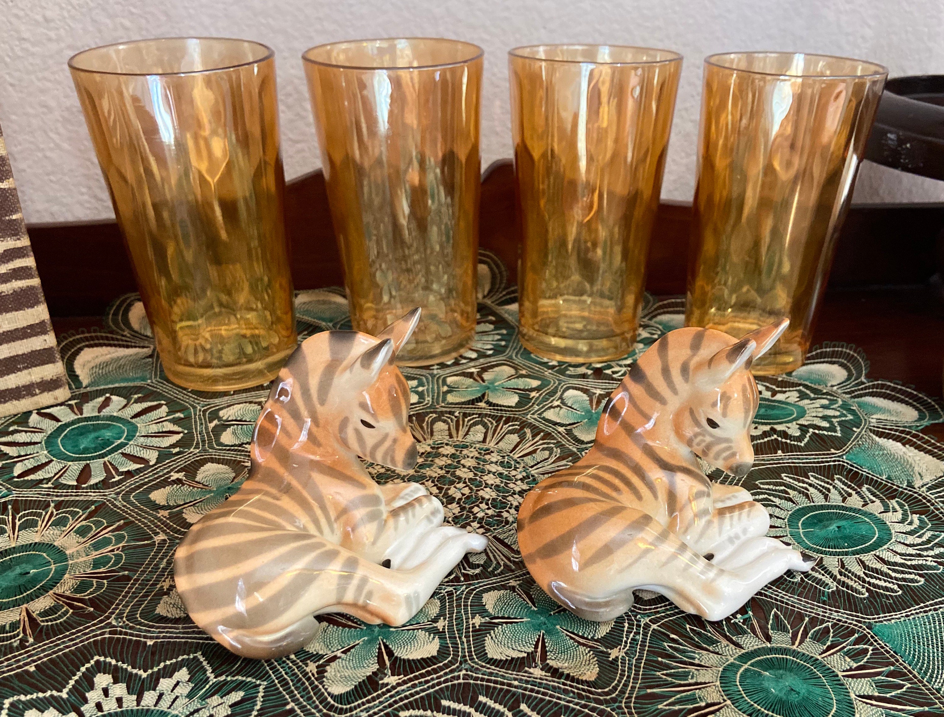 Set of 8 Peach Luster Carnival Glass Tumblers Drinking Glasses Vertical  Panels Marigold Luster Iridescent 10 Ounce 