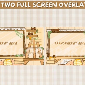 Cozy cottagecore bear twitch stream overlay pack/ kawaii overlay/ cute overlay/ bear overlay/ streaming set up image 3