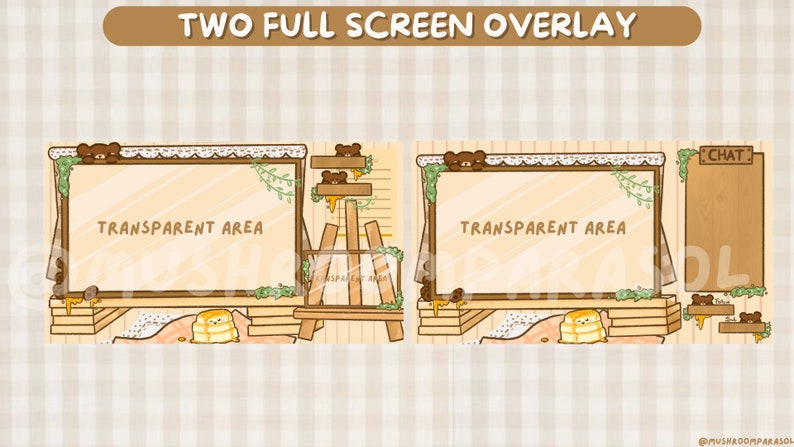 Cozy cottagecore bear twitch stream overlay pack/ kawaii overlay/ cute overlay/ bear overlay/ streaming set up image 3
