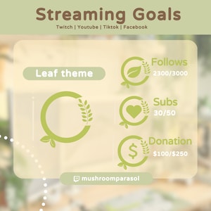 Streaming Goals Leaf Theme | Twitch OBS Streamlabs Tiktok Youtube Garden Leaves