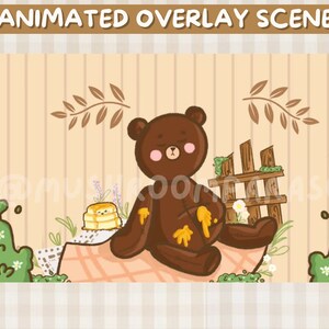 Cozy cottagecore bear twitch stream overlay pack/ kawaii overlay/ cute overlay/ bear overlay/ streaming set up image 6