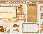Cozy cottagecore bear twitch stream overlay pack/ kawaii overlay/ cute overlay/ bear overlay/ streaming set up