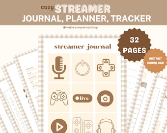 cozy, cottagecore, streamer journal, twitch streamer planner, tracker | Digital and printable | 32 Pages | PDF