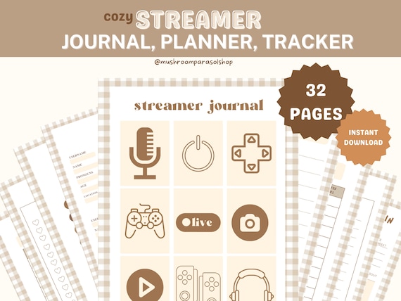 cozy, cottagecore, streamer journal, twitch streamer planner, tracker | Digital and printable | 32 Pages | PDF