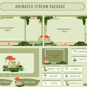 Animated Froggy Forest Mushroom - Twitch Overlay Package, Scenes, Panels, Overlays