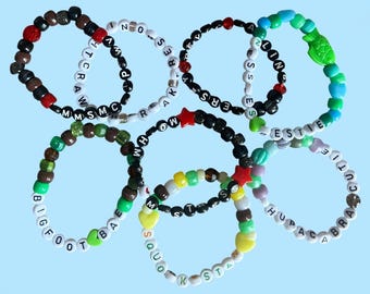 Beaded Kandi Cryptid  friendship Bracelet With Elastic Band