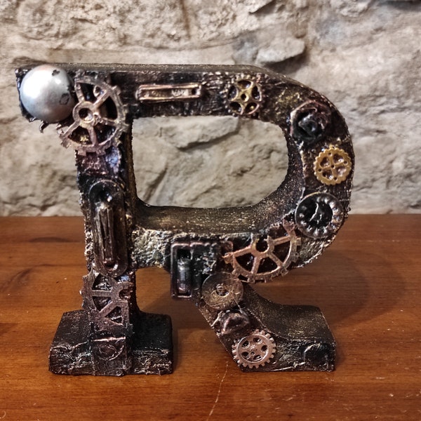 Steampunk Style Wooden Letter, Freestanding Initial, Industrial Home Décor, Personalised Name Art, Living Room Accent, Man Cave Decoration