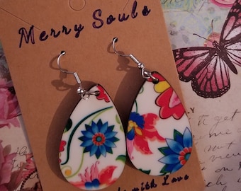 Boho Flower Earrings Silhouette Handmade by Merry Souls. Great as a gift for mom, sister, wife, bride to be, bridesmaids