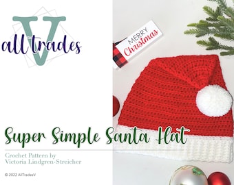 PDF CROCHET PATTERN - Super Simple Santa Hat Crochet Pattern, Santa Hat Crochet Pattern, Christmas Hat Crochet Pattern