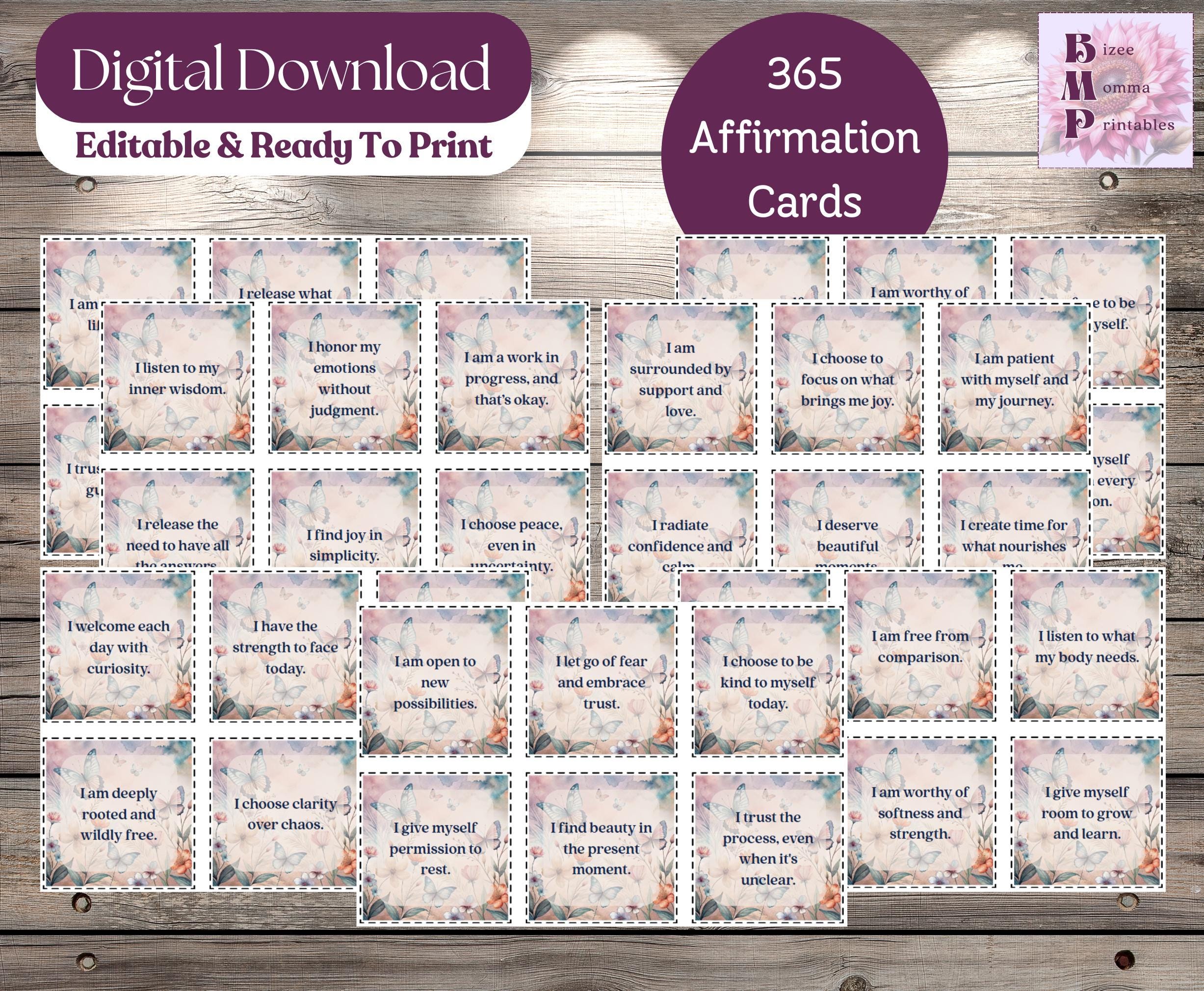 365 Daily Affirmation Cards: Printable Positive Mindset Deck (editable ...