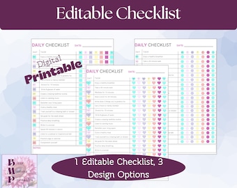 Editable Daily Checklist Printable | Canva Habit Tracker | Minimal Routine Planner