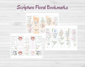 Segnalibri Versetti della Bibbia stampabili Set di 5 Segnalibri Scrittura Segnalibri floreali per donne Amante dei libri Regalo Chiesa Natale Battesimo stampabile