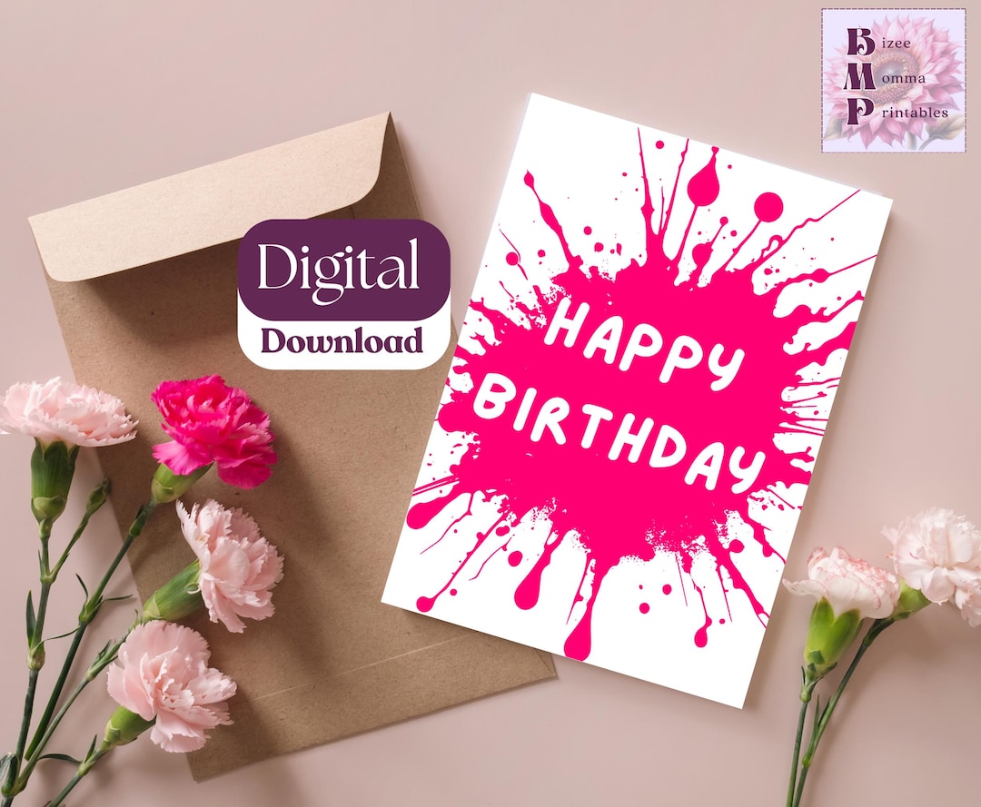 Happy Birthday Pink Floral Card: Printable Greeting Card (PDF Download ...