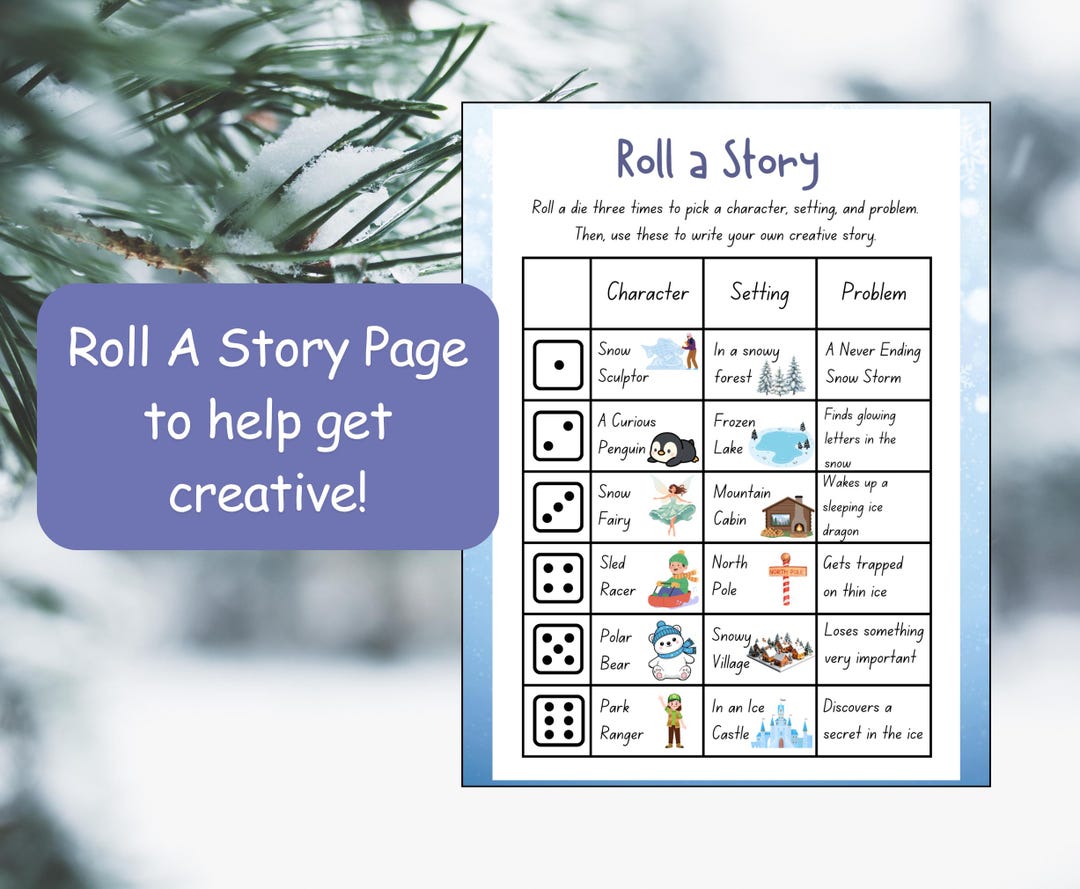 Winter Writing Prompts, Story Cards, Roll a Story Game (printable PDF ...