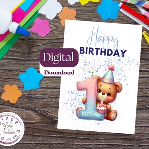 First Birthday Card, Birthday Card, Digital Birthday Card, Printable Birthday Card, One Year Old, Happy Birthday, Happy 1st Birthday