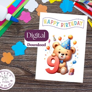 Carte de neuvième anniversaire, 9e anniversaire, joyeux anniversaire, joyeux 9e anniversaire, joyeux neuvième anniversaire, carte d'anniversaire, carte d'anniversaire imprimable,