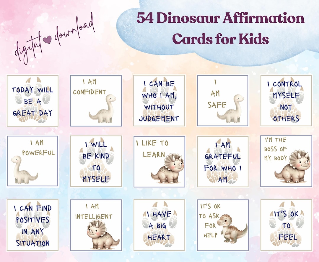Dinosaur Affirmation Cards for Kids | 54 Positive Affirmations ...