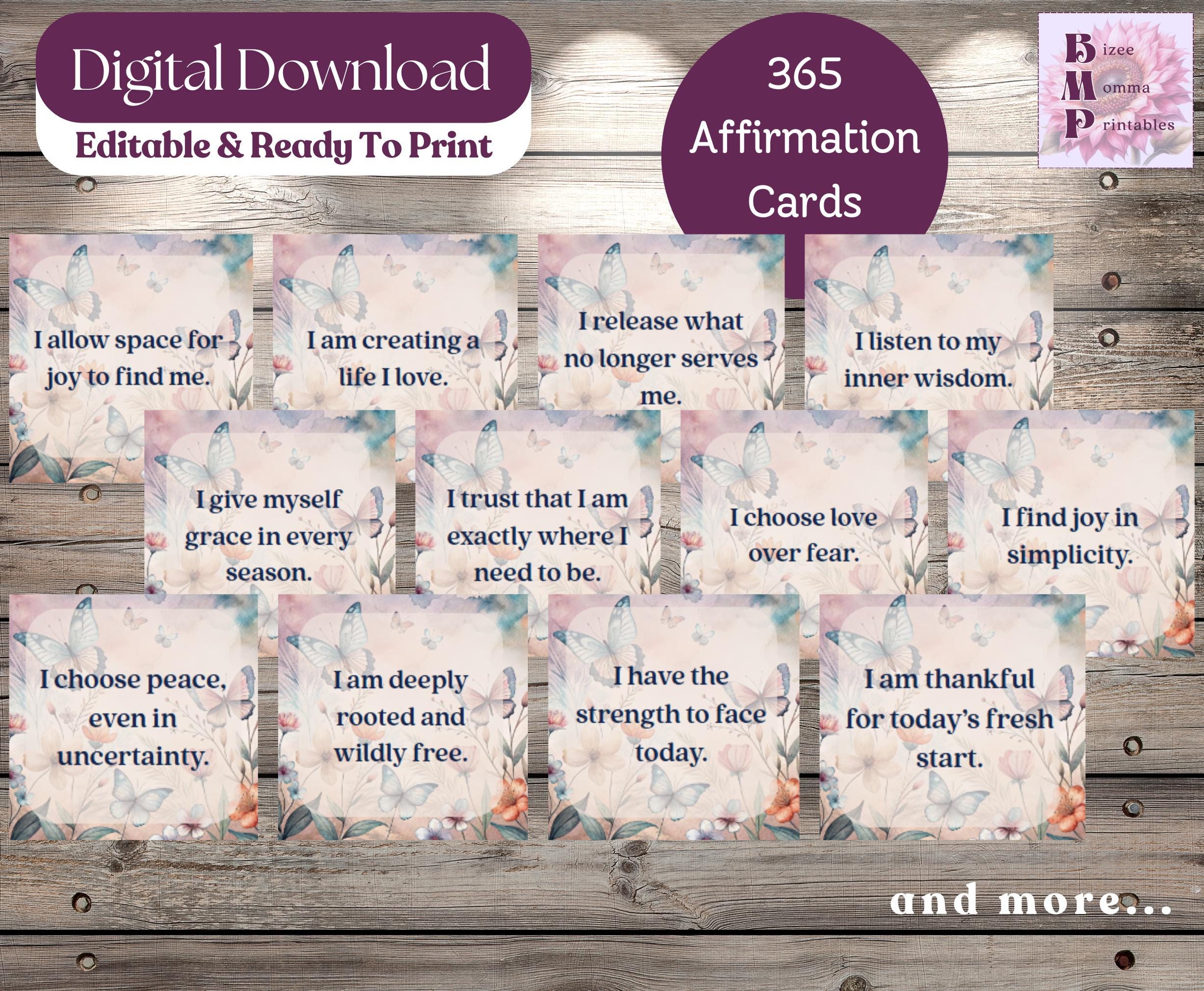 365 Daily Affirmation Cards: Printable Positive Mindset Deck (editable ...