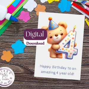 Fourth Birthday Card, 4th Birthday Card, Happy Birthday, Happy 4th Birthday, Happy Fourth Birthday, Birthday Card, Printable Birthday Card,