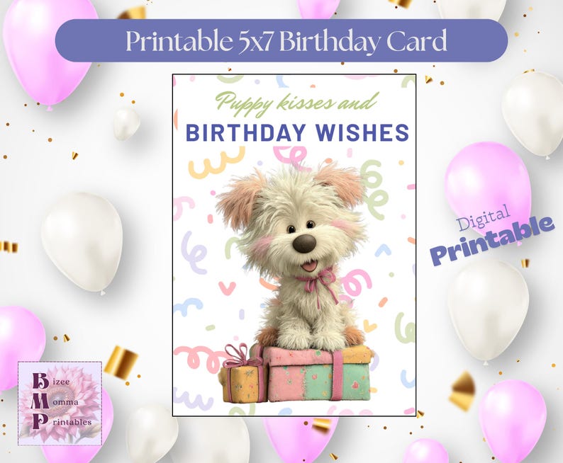 Puppy Birthday Card 5x7 | Kids Birthday Printable - Etsy