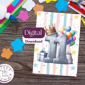 Tarjeta de undécimo cumpleaños para niños Tarjeta de feliz undécimo cumpleaños imprimible Feliz cumpleaños