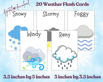 Weather Flashcards for Kids | 20 Weather Cards | Seasons & Temperature ...