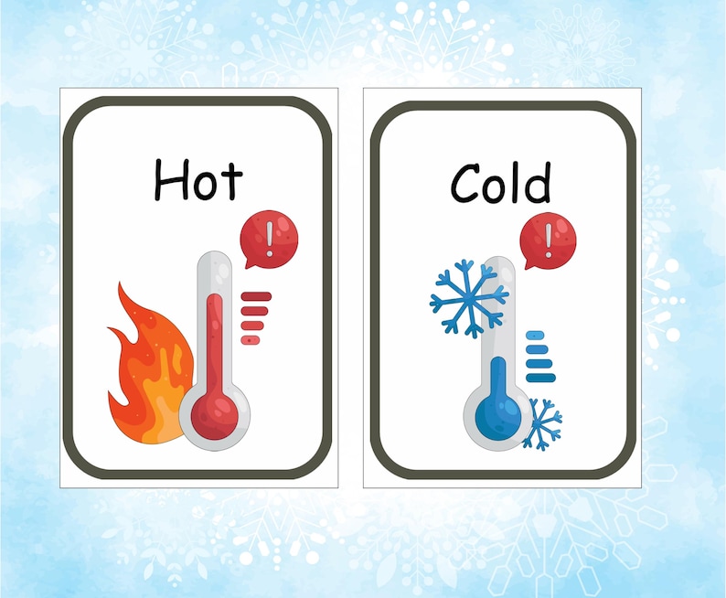 Weather Flashcards for Kids | 20 Weather Cards | Seasons & Temperature ...