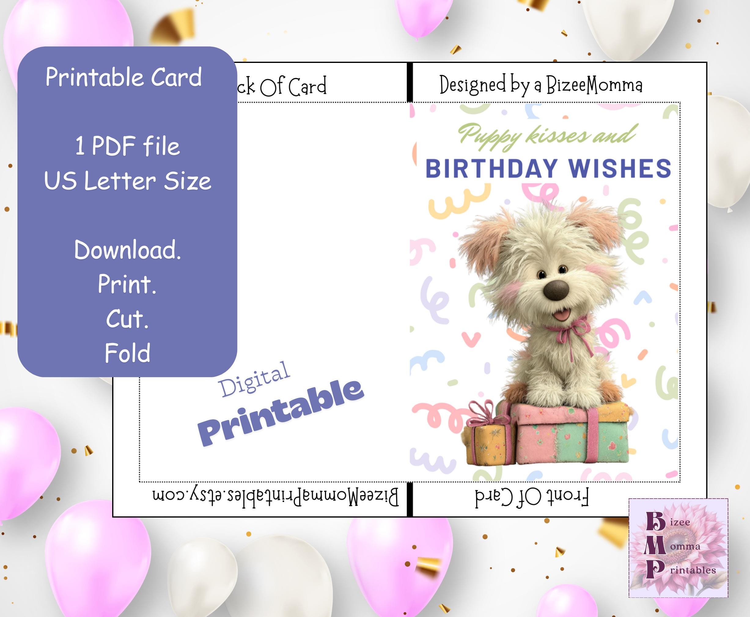 Puppy Birthday Card 5x7 | Kids Birthday Printable - Etsy