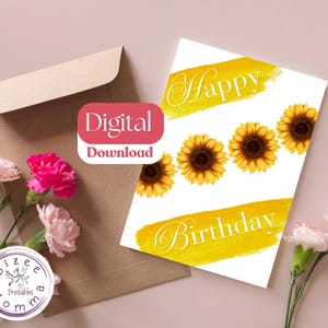 Sunflower Birthday Card For Friends Birthday Cards for Her Happy Birthday Printable