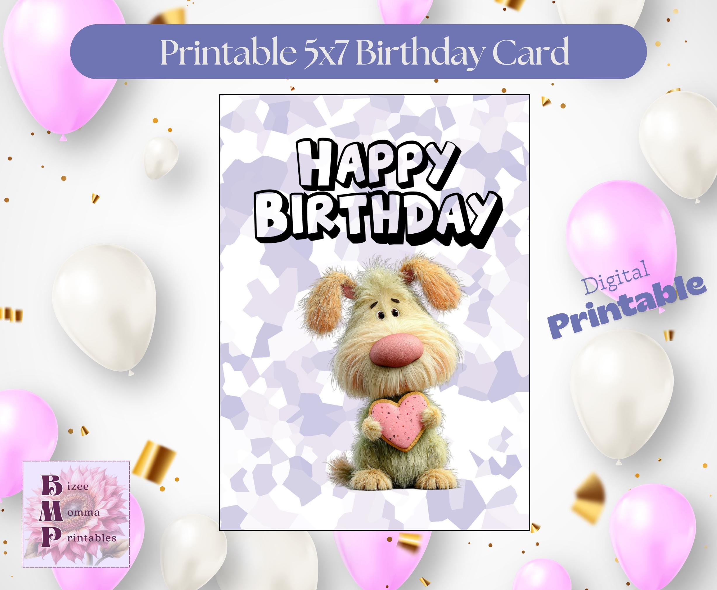 Puppy Birthday Card | Happy Birthday | Dog With Heart, Kids Printable ...