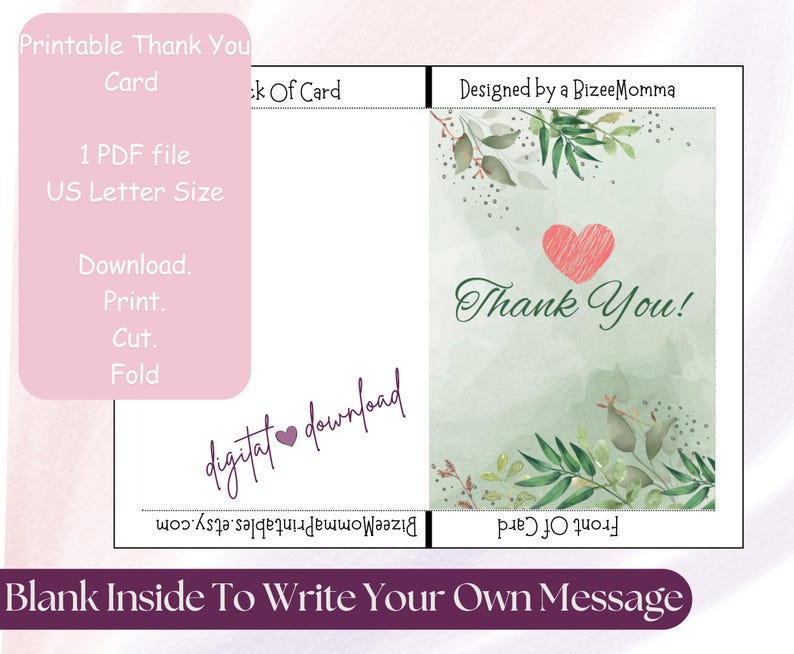 Floral Thank You Card 5x7 | Watercolor Greenery (digital Download) - Etsy