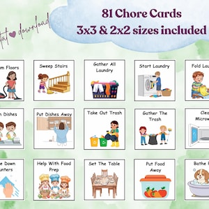 Kids Visual Chore Cards | Responsibility Chart, Routine System (Digital Download)