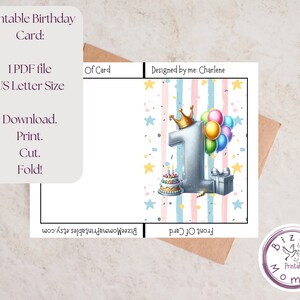 First Birthday Card Printable Birthday Card for One Year Old Birthday ...
