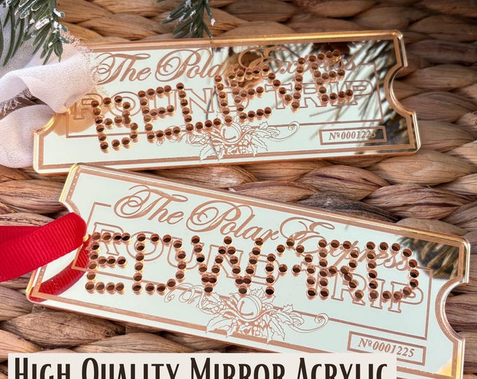 Personalized Polar Express Ornament, Gold Acrylic Name Tag, Christmas Gift