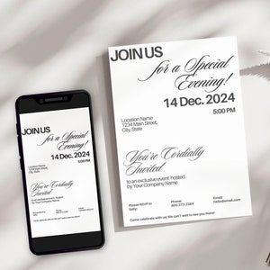 Modern Business Invitation Template, Special Event Invitation, Join Us Invite Electronic Invite Template, Text Invitation Canva Digital