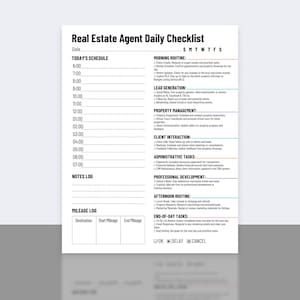 Lista de verificación diaria y planificador de negocios para agentes inmobiliarios: Descarga digital / Totalmente editable y personalizable / Planificador digital inmobiliario de Canva