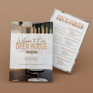 Open House Sign In Sheet & Welcome Sign PDFs | Real Estate Marketing Templates, Editable Forms, Realtor, Agent Printables, Canva