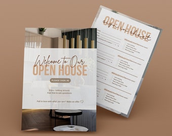 Open House Sign In Sheet & Welcome Sign PDFs | Real Estate Marketing Templates, Editable Forms, Realtor, Agent Printables, Canva