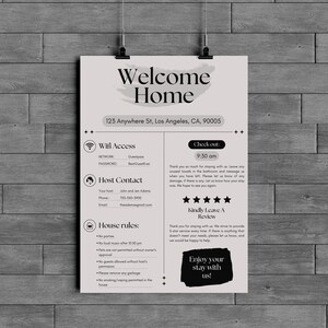 Airbnb Welcome Sign Template, Vacation Rental Printable, Editable Graphic, Guest Arrival Info, Things to Know, House Rules, Wifi Info Sheet