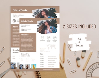 1 Page Media Kit & Rate Card Template | Instagram Influencer, Blogger Media Kit, Rate Sheet Template, Canva Template, Social Media Kit